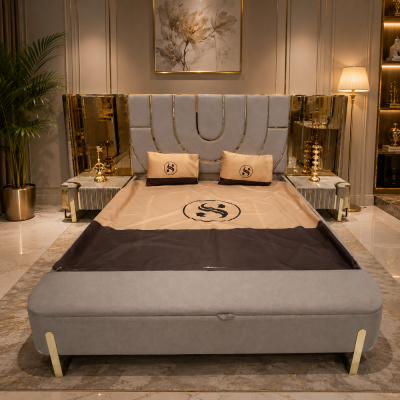 Design Schlafzimmer 3tlg. Bett 2x Nachttische Modern Luxus Betten Set Möbel Neu
