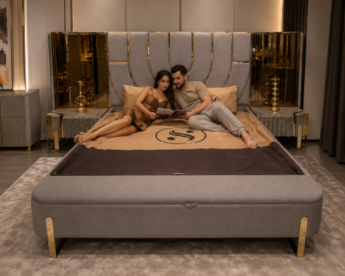 Design Schlafzimmer 3tlg. Bett 2x Nachttische Modern Luxus Betten Set Möbel Neu