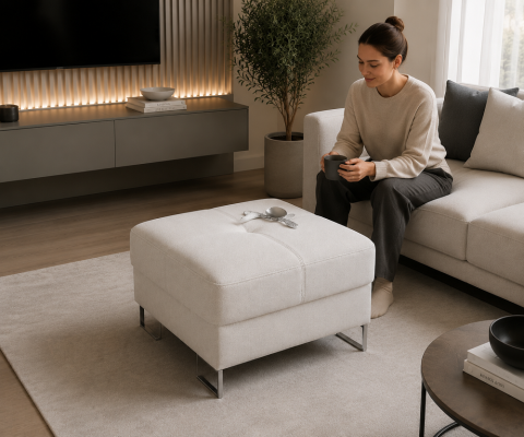 Ottomane Pufa Stoff Textil Ottoman Design Sitzbank Fußhocker Lounge Hocker Club