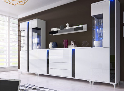 Hochglanz Wohnwand Schrankwand Wohnzimmer Schrank Vitrine Sideboard Wohnwände