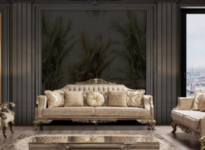 Sofagarnitur 3+3+1+1 Sitzer Couchtisch Sofa Sofas Sessel Stoff 225 cm Set 5tlg