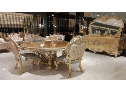 Luxus Garnitur Set Esszimmer Esstisch Stuhl Kommode Spiegel Stühle Tisch 7tlg.