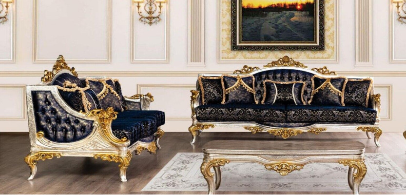 Luxus Sofagarnitur 3+3 Sitz Sofas Sessel Set Garnitur Stil Barock 2tlg Klassisch