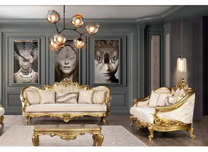 Luxus Sofagarnitur 3+3 Sitzer Sessel Sofas Set Stoff Barock Sitz Gruppe Garnitur