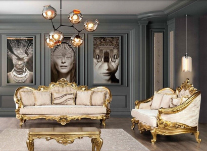 Luxus Sofagarnitur 3+3 Sitzer Sessel Sofas Set Stoff Barock Sitz Gruppe Garnitur