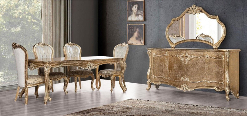 Esszimmer Esstisch Stuhl Gruppe Garnitur Set Holz Tisch Kommode Spiegel Set 7tlg