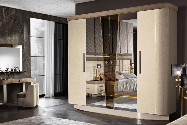 Kleiderschrank Schrank Spiegel Holz Möbel Schränke Garderobe Holz Italien Neu