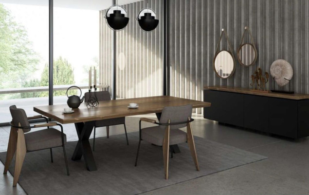 Esszimmermöbel Set Esstisch Stühle Anrichte Walnuss natur - Anthrazit matt