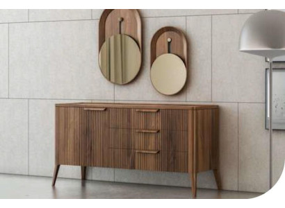 Walnuss Natur - Toros Schwarzer Marmor Kommode Luxus Wohnzimmermöbel