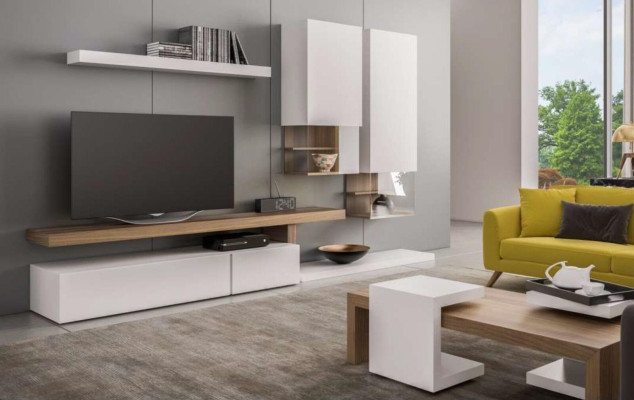 Weiße Wohnwand Möbel Moderne Hängeschränke Wandregale TV-Ständer Sideboard