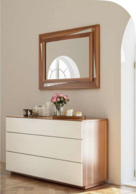 Weiß-Braunes Schlafzimmer Set Luxus Holzmöbel Bett Nachttische Kommode