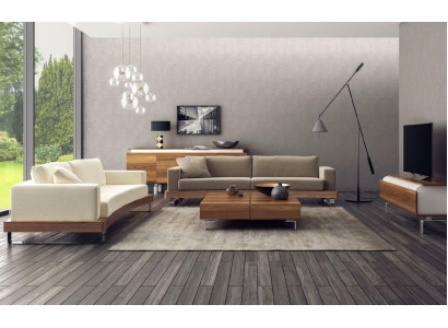 Modernes Dreisitzer Sofa Polstercouch Wohnzimmergarnitur-Set Holzgestell