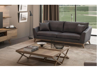 Grauer Kunstleder Dreisitzer Wohnzimmersofa Moderne Couch Stil Möbel