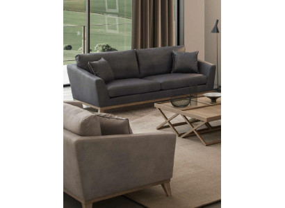 Grauer Dreisitzer Holzgestell Moderne Wohnzimmercouch Neu Luxus Design