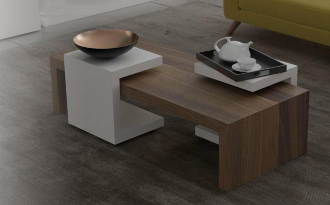 Couchtisch Set Walnuss Natur Wohnzimmermöbel Beistelltische Modern Neu