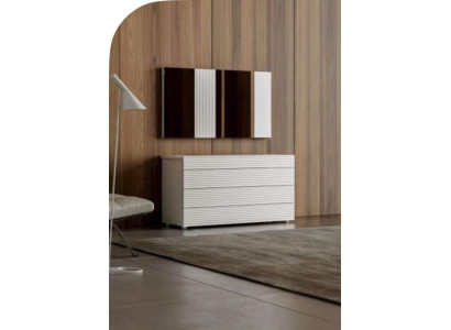 Weiße Designer Luxus Kommode mit Spiegel 4 Schubladen Holz Möbel Neu