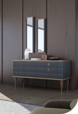 Designer Kommode Mit Schubladen Natural Walnut- Matt Anthracite