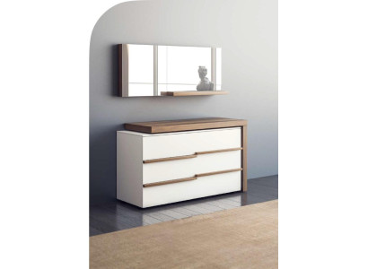 Weiße Luxus Kommode Mit Spiegel Modernes Walnuss Natur Design Neu