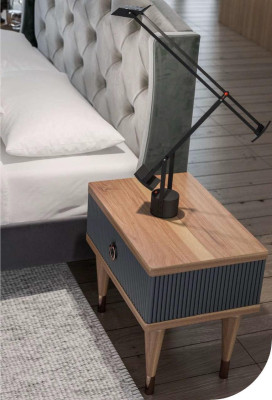 Natural Walnut- Matt Anthracite Nachttisch Mit Schubladen Konsolentische