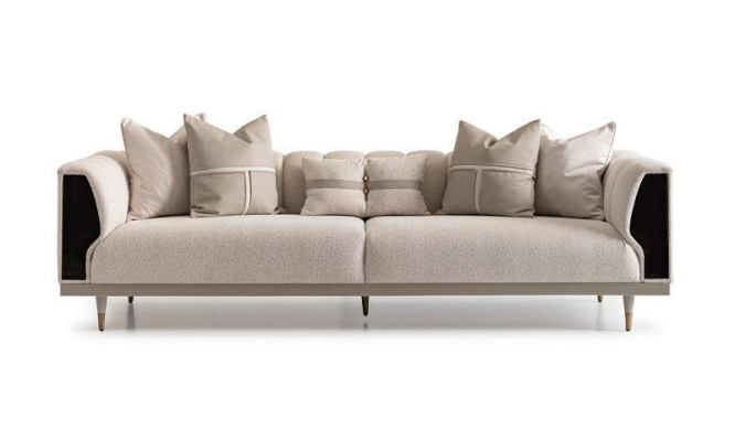 Wohnzimmer Gruppe Dreisitzer Sessel Stoffsofa 6tlg Beige Couchtische