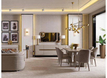 Esszimmer Garnitur Essecke Esstisch Stühle Set 9tlg Beige Essgruppe