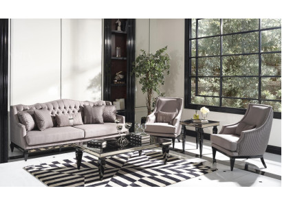 Sofagarnitur Sofa 3 Couchtische Stoffsofa Grau Set 5tlg Dreisitzer