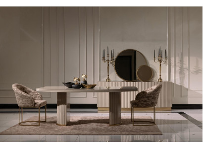 Essgruppe Essecke Esstisch Stühle Set 9tlg Esszimmer Beige Holz Luxus