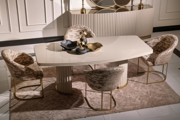 Essgruppe Essecke Esstisch Stühle Set 9tlg Esszimmer Beige Holz Luxus