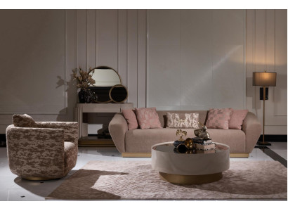 Sofagarnitur Sofa 3 Sitzer Sessel Couchtisch Kommode Beige Stoff 5tlg