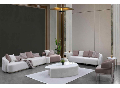 Sofagarnitur Große Sofa Polstersofa Stoffsofa Rosa Dreisitzer Set 4tlg