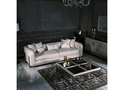 Dreisitzer Sofa 3 Sitz Couchtisch Grau Polstersofa Stoffsofa Set 2tlg