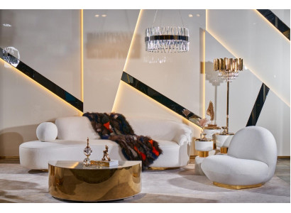 Weiße Couchgarnitur 3+1 Sitzer Designer Runder Glas Couchtisch 3tlg Set