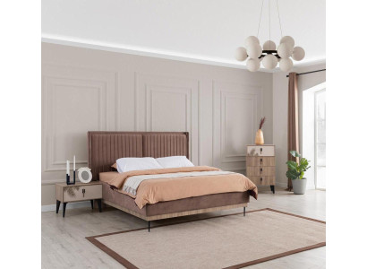 Braunes Schlafzimmer Set Polster Doppelbett 2x Nachttische Holz Kommode