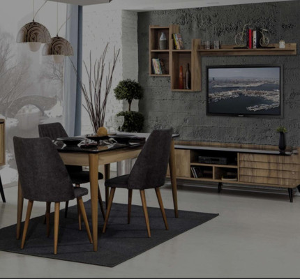 Schwarz-Braunes Esszimmer Set Esstisch 4x Stühle Sideboard Spiegel 8tlg