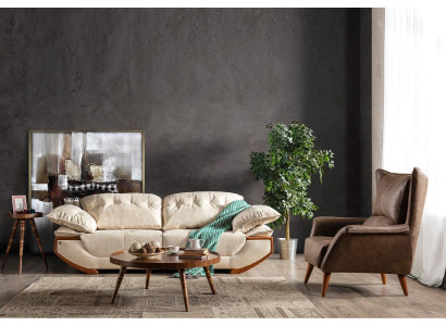 Weiß-Braune Wohnzimmer Couchgarnitur Designer Dreisitzer Luxus Sessel