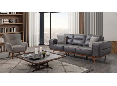 Graue Wohnzimmer Sofagarnitur Dreisitzer Sessel Luxus Polster Sitzer