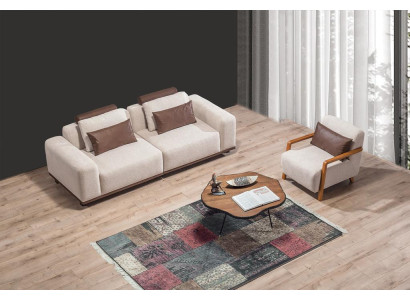 Beiges Wohnzimmer Sofaset Exklusiver 2-Sitzer Textilsessel Polster Möbel