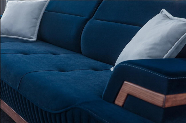 Dunkelblaues Sofa Wohnzimmer 3-Sitzer Textil Couch Designer Dreisitzer