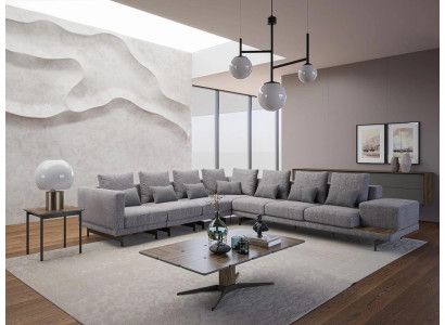 Luxus Set Wohnzimmer Textil Polstersofa L-Form Holz Couchtisch mit Beistelltisch