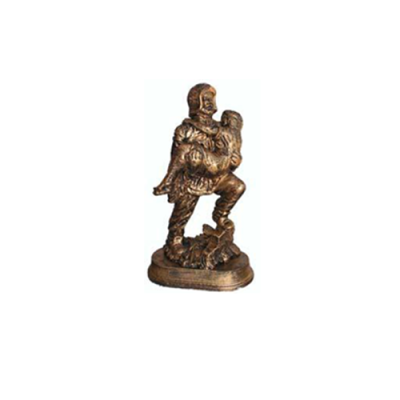 Skulptur Feuerwehrmann rettet Kind Held Figur Statue Kupfer Imitation 25cm Deko