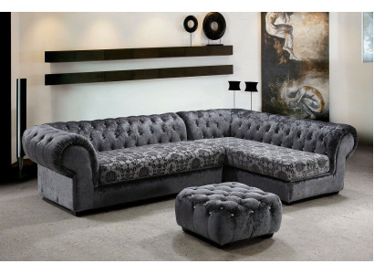 Klassische Chesterfield Stoff L-Form Couch Wohnlandschaft Ecksofa Garnitur