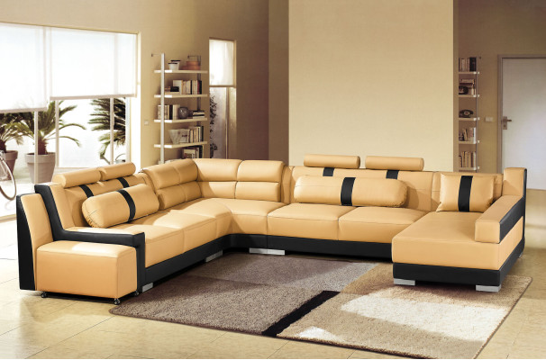 Leder Sofa Couch Polster Eck U Form Wohnlandschaft Eckgarnitur Sofas