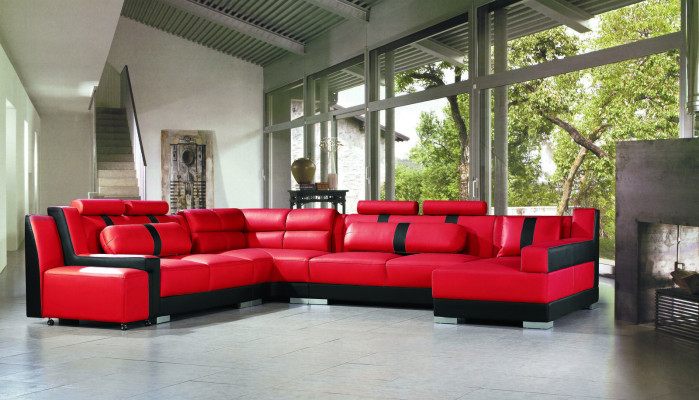 Leder Sofa Couch Polster Eck U Form Wohnlandschaft Eckgarnitur Sofas