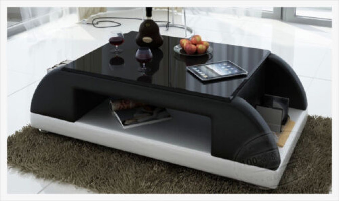 Modern Couch Polster Leder Tisch Wohnzimmer Beistell Glas Tische