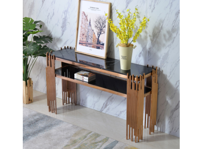 Designer Konsolentisch Holz Tisch Konsole Konsolentische Gold-Schwarz