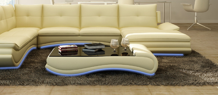 Sofatisch Design Wonzimmer Glas Leder Couch Sofa Tisch Kaffee Beistell