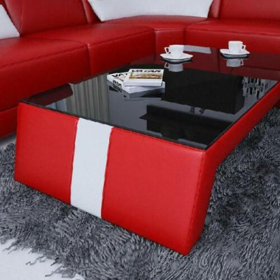 Moderner Wohnzimmer Couchtisch Tisch Beistell Glas Polster Leder Tische