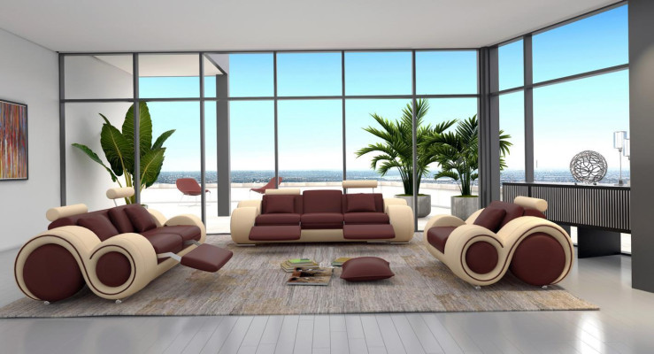Design Wohnzimmer Polster Set Sofagarnitur Leder Couch Sitz Garnituren