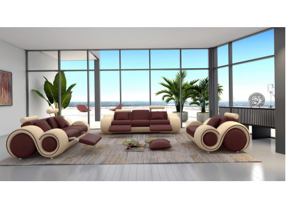 Design Wohnzimmer Polster Set Sofagarnitur Leder Couch Sitz Garnituren