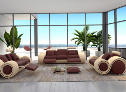 Design Wohnzimmer Polster Set Sofagarnitur Leder Couch Sitz Garnituren